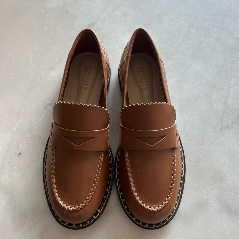 Schutz “Christie Nappa Leather Flat.” Never worn.